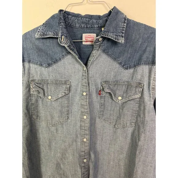 Levi's Western Shirt Dylan Jean Oversized Pearl-Snap Women Sz M - Picture 4 of 7